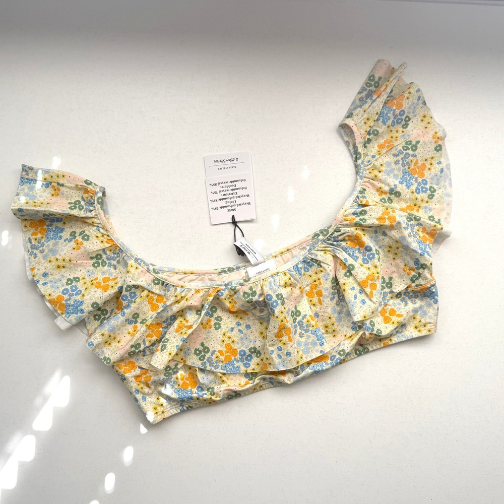 & Other Stories Floral‎ Ruffle Bikini Top Yellow Blue Paris Atelier NWT US 12